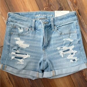 American Eagle Outfitters Light Blue Ripped Jean Shorts